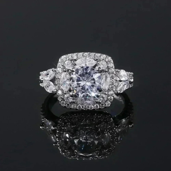 ▶SHINY ROUND CZ SQUARE 925 STERLING SILVER LUXURY WEDDING RINGS FOR WOMEN, L053 - Picture 1 of 7